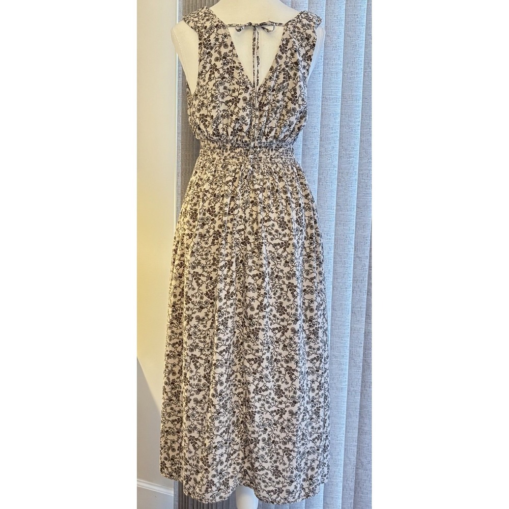Old Navy Babydoll Midi Dress Small Beige Floral Cottagecore Fairy Smocking Beach - Picture 3 of 5